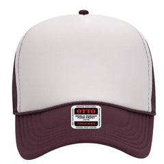 OTTO 32-467 5 Panel Mid Profile Mesh Back Trucker Cap - Mrn/Wht/Mrn - Mrn/Wht/Mrn / 6 1/2’’ - 7 5/8’’