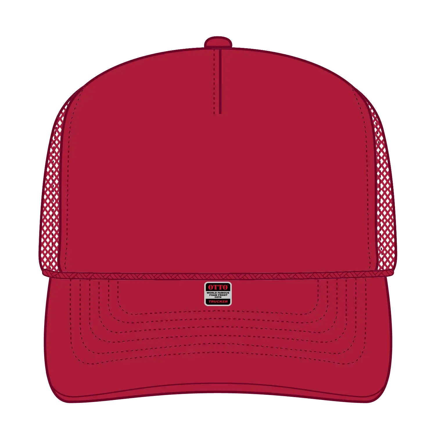 OTTO 32-467 5 Panel Mid Profile Mesh Back Trucker Cap - Red - Red / 6 1/2’’ - 7 5/8’’