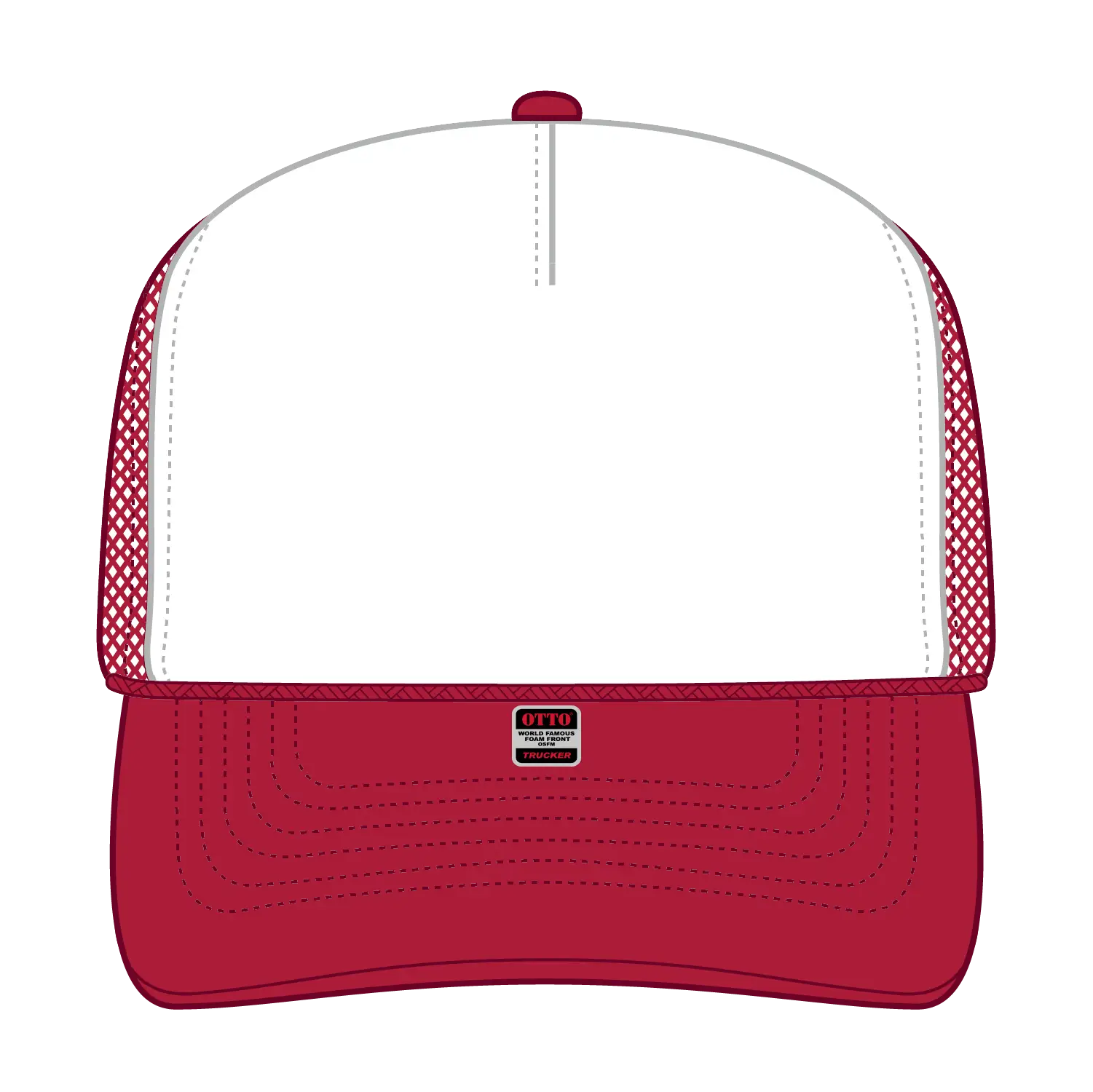 OTTO 32-467 5 Panel Mid Profile Mesh Back Trucker Cap - Red/Wht/Red - Red/Wht/Red / 6 1/2’’ - 7 5/8’’