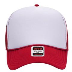 OTTO 32-467 5 Panel Mid Profile Mesh Back Trucker Cap - Red/Wht/Red - Red/Wht/Red / 6 1/2’’ - 7 5/8’’