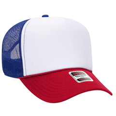 OTTO 32-467 5 Panel Mid Profile Mesh Back Trucker Cap - Red/Wht/Ryl - Red/Wht/Ryl / 6 1/2’’ - 7 5/8’’
