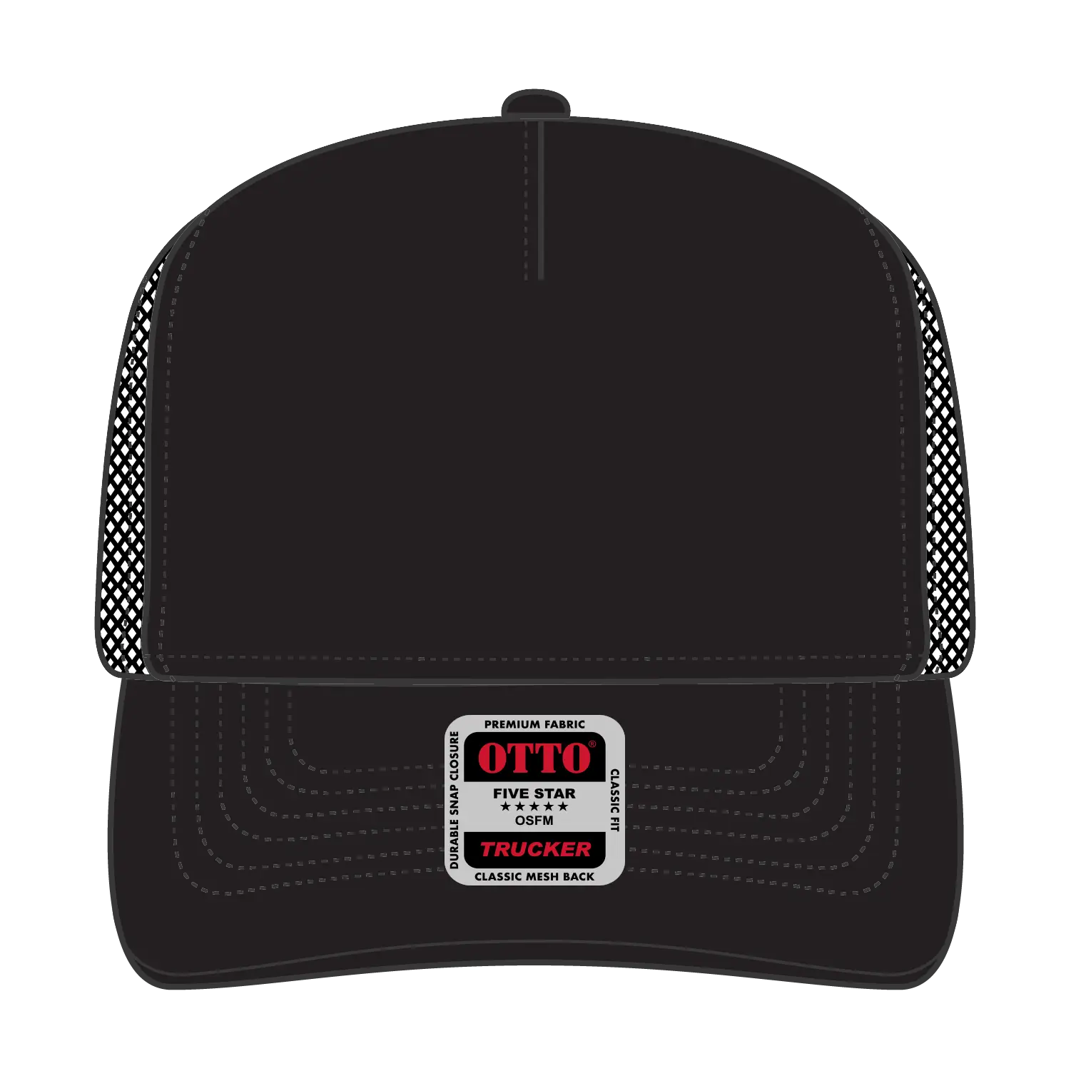 OTTO 32-934 5 Panel Mid Profile Mesh Back Trucker Cap - Black - Black / 6 1/2’’ - 7 5/8’’