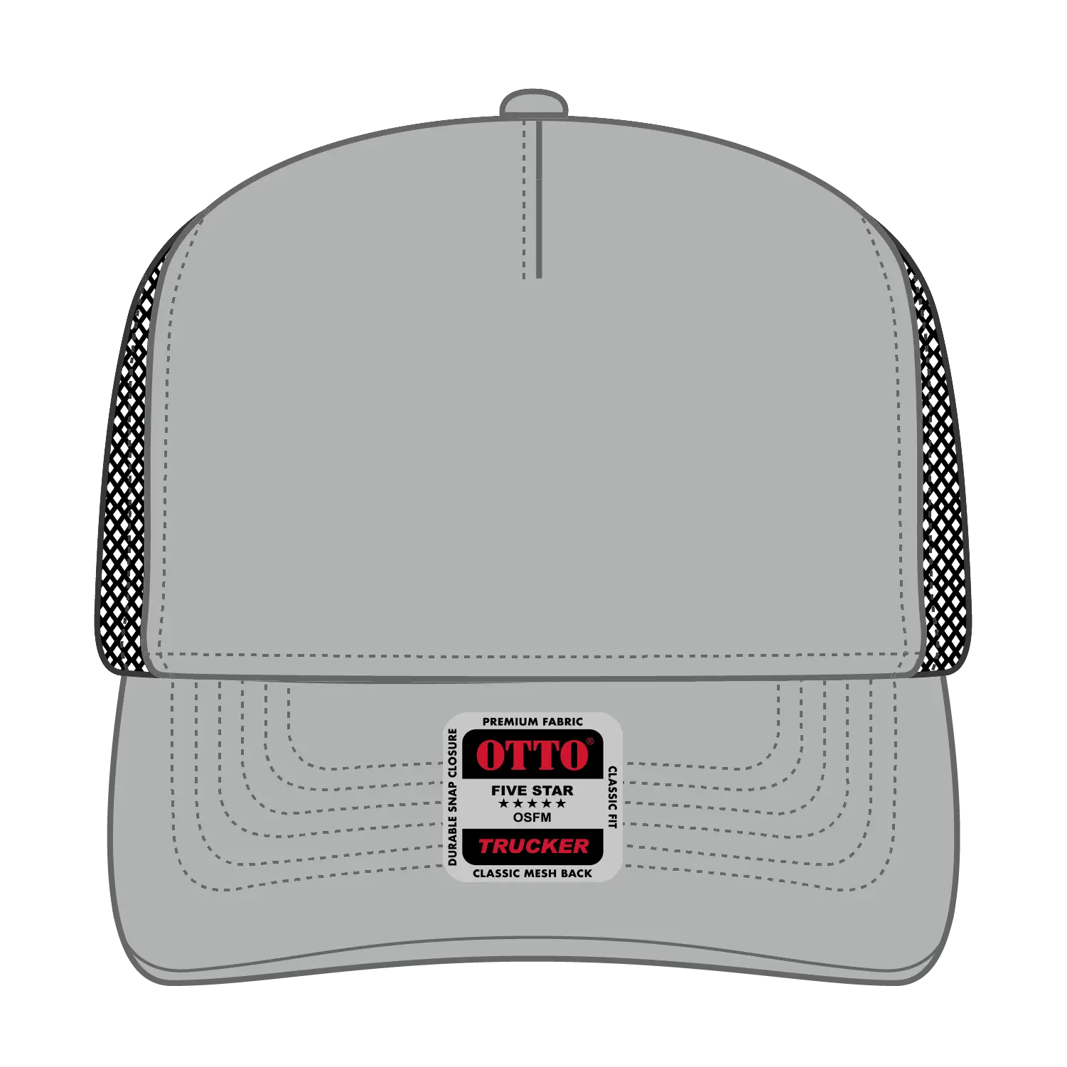 OTTO 32-934 5 Panel Mid Profile Mesh Back Trucker Cap - Gry/Gry/Blk - Gry/Gry/Blk / 6 1/2’’ - 7 5/8’’