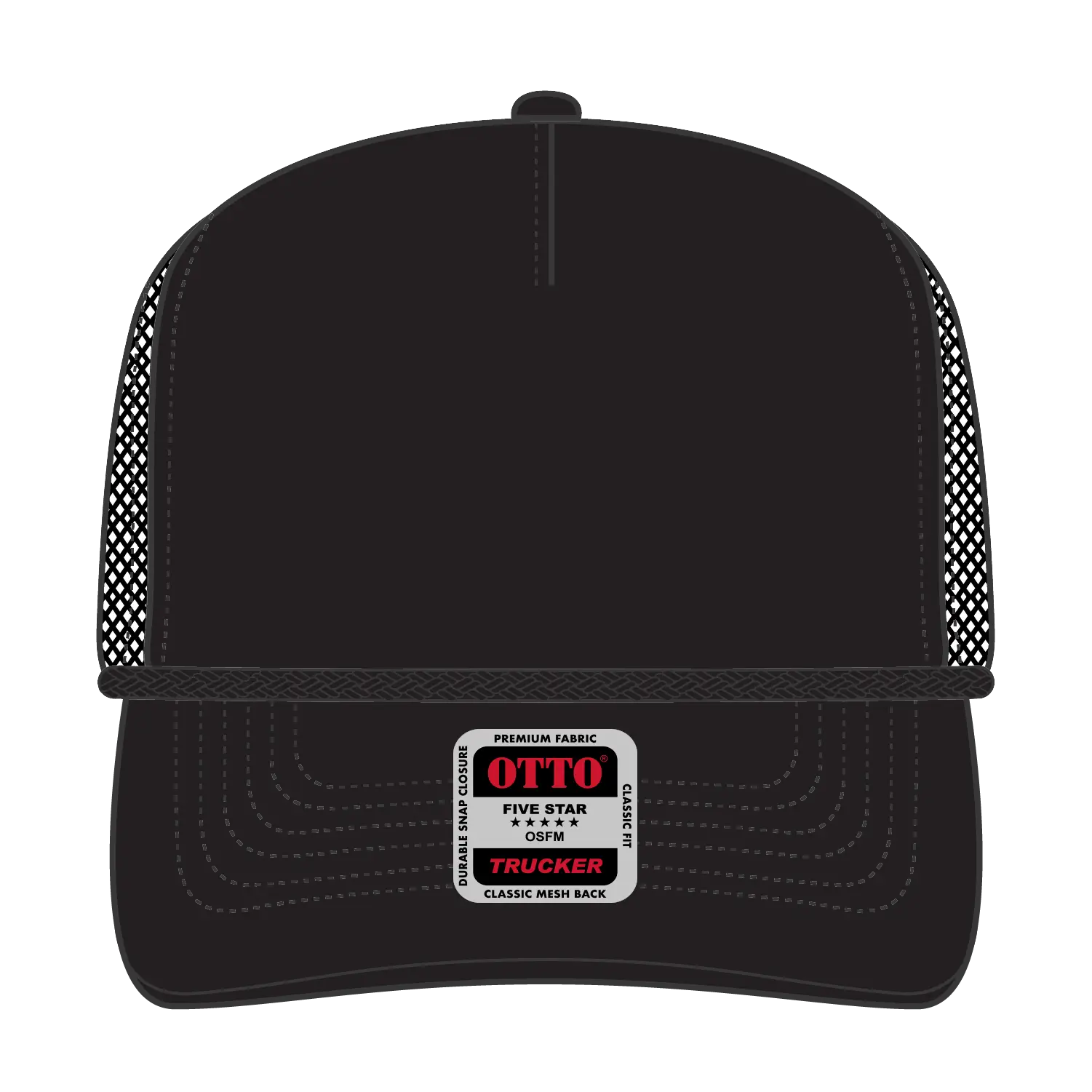 OTTO 39-071 5 Panel Mid Profile Mesh Back Trucker Cap - Black - Black / 6 1/2’’ - 7 5/8’’