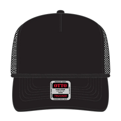 OTTO 39-071 5 Panel Mid Profile Mesh Back Trucker Cap - Black - Black / 6 1/2’’ - 7 5/8’’