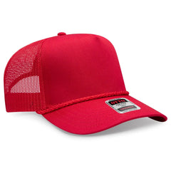 OTTO 39-071 5 Panel Mid Profile Mesh Back Trucker Cap - Red - Red / 6 1/2’’ - 7 5/8’’