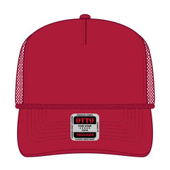 OTTO 39-071 5 Panel Mid Profile Mesh Back Trucker Cap - Red - Red / 6 1/2’’ - 7 5/8’’