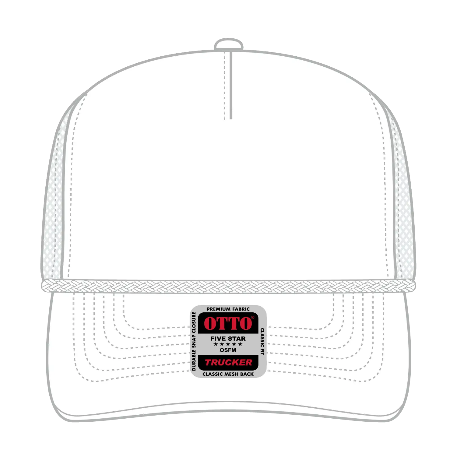 OTTO 39-071 5 Panel Mid Profile Mesh Back Trucker Cap - White - White / 6 1/2’’ - 7 5/8’’