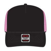 OTTO 39-165 5 Panel High Crown Mesh Back Trucker Cap - Blk/Blk/N.Pnk - Blk/Blk/N.Pnk / 6 1/2’’ - 7 5/8’’