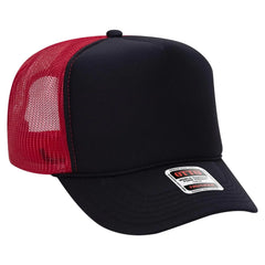 OTTO 39-165 5 Panel High Crown Mesh Back Trucker Cap - Blk/Blk/Red - Blk/Blk/Red / 6 1/2’’ - 7 5/8’’
