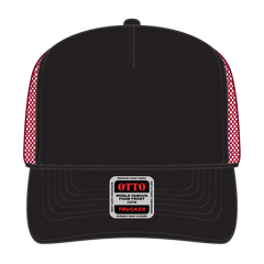 OTTO 39-165 5 Panel High Crown Mesh Back Trucker Cap - Blk/Blk/Red - Blk/Blk/Red / 6 1/2’’ - 7 5/8’’