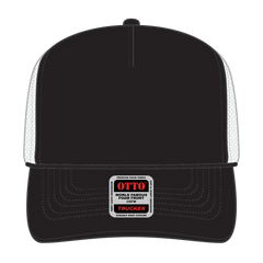 OTTO 39-165 5 Panel High Crown Mesh Back Trucker Cap - Blk/Blk/Wht - Blk/Blk/Wht / 6 1/2’’ - 7 5/8’’