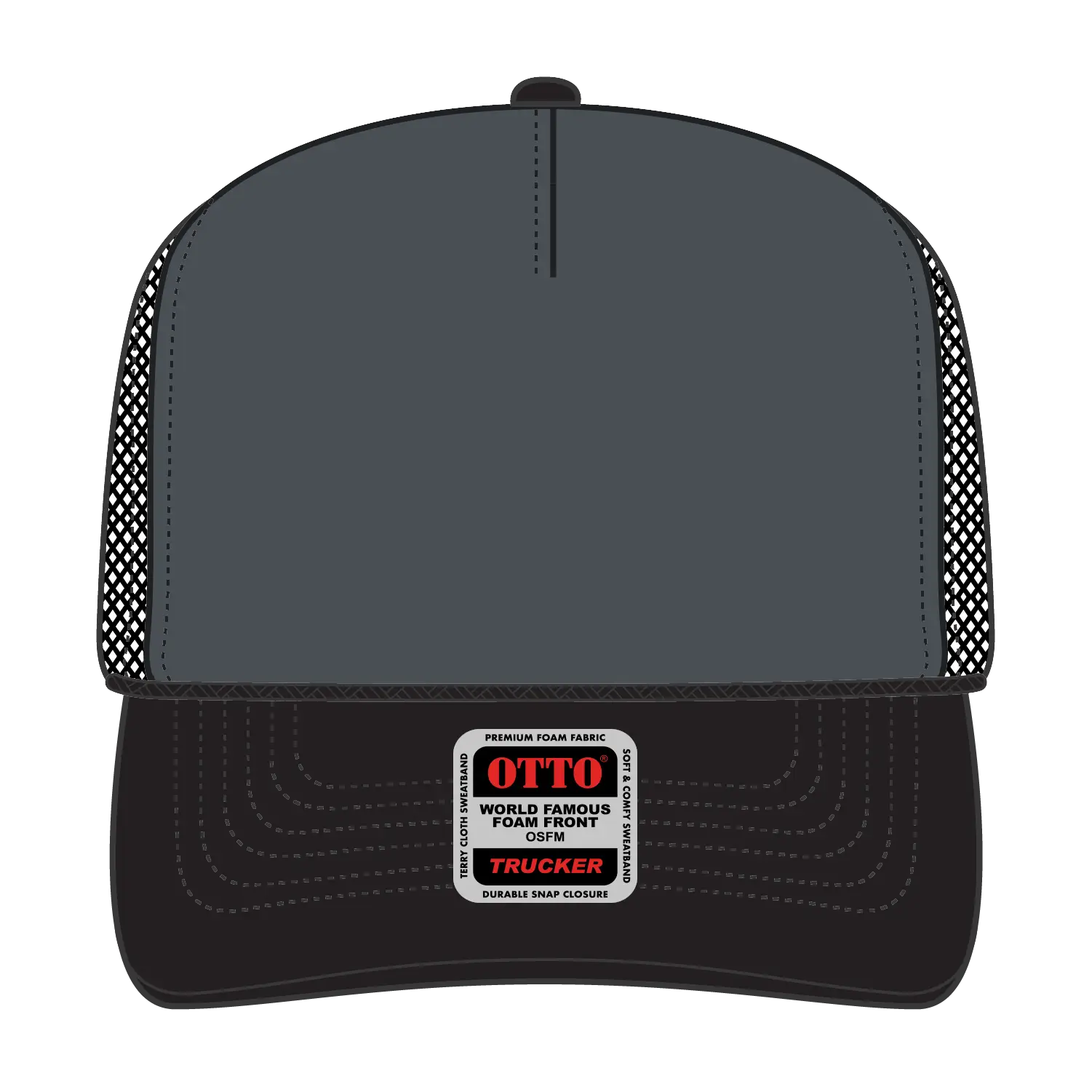 OTTO 39-165 5 Panel High Crown Mesh Back Trucker Cap - Blk/Ch.Gry/Blk - Blk/Ch.Gry/Blk / 6 1/2’’ - 7 5/8’’