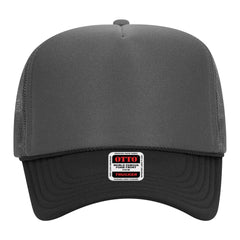 OTTO 39-165 5 Panel High Crown Mesh Back Trucker Cap - Blk/Ch.Gry/Ch.Gry - Blk/Ch.Gry/Ch.Gry / 6 1/2’’ - 7 5/8’’