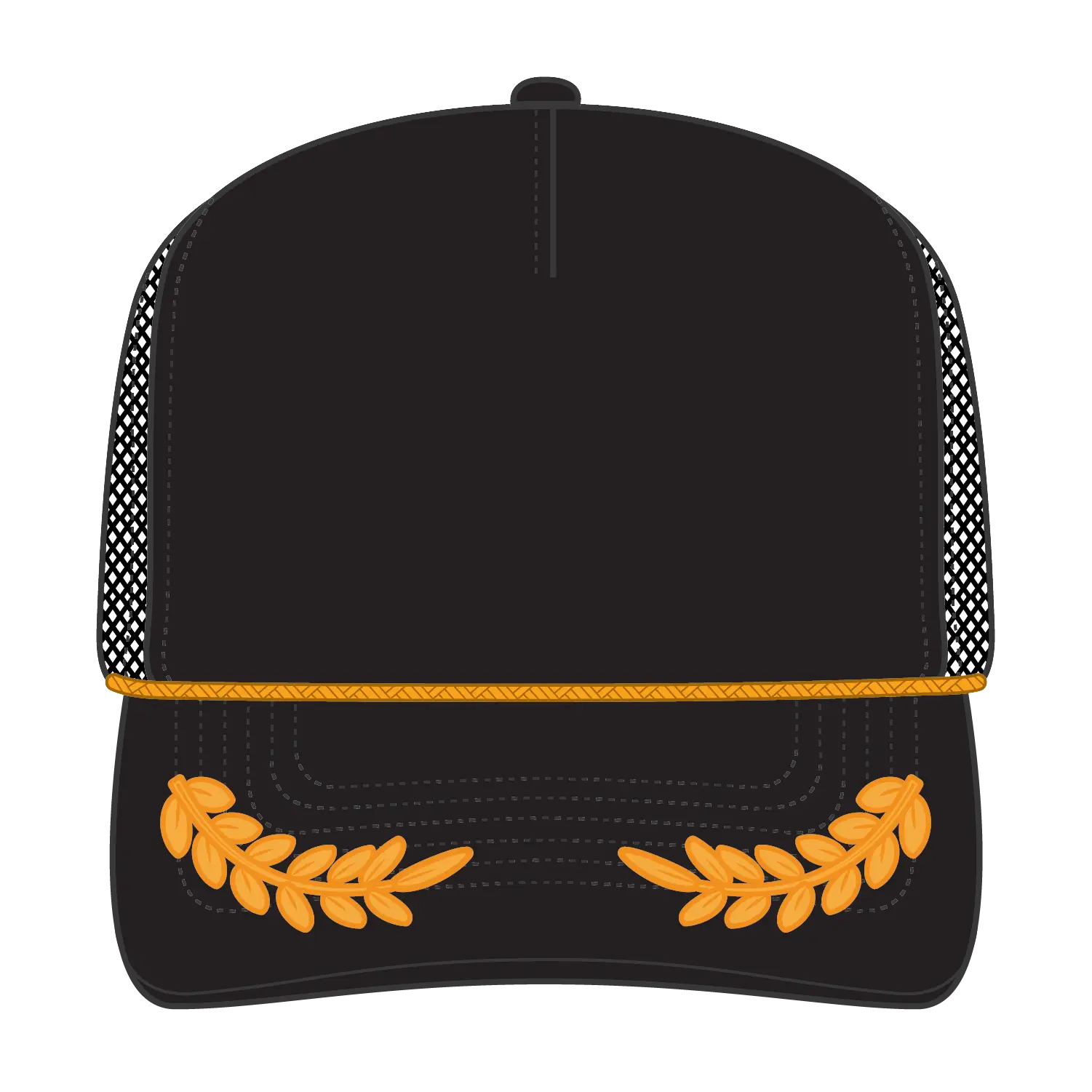 OTTO 39-165 5 Panel High Crown Mesh Back Trucker Cap - Blk/Gld - Blk/Gld / 6 1/2’’ - 7 5/8’’