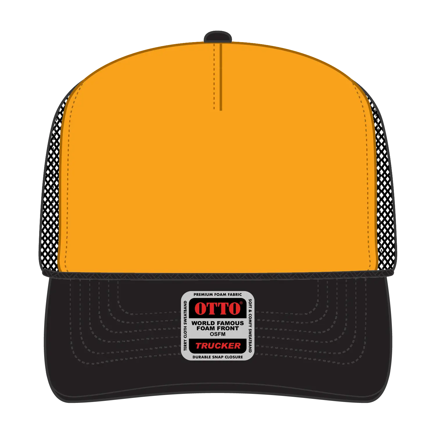 OTTO 39-165 5 Panel High Crown Mesh Back Trucker Cap - Blk/Gld/Blk - Blk/Gld/Blk / 6 1/2’’ - 7 5/8’’