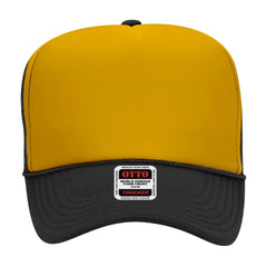 OTTO 39-165 5 Panel High Crown Mesh Back Trucker Cap - Blk/Gld/Blk - Blk/Gld/Blk / 6 1/2’’ - 7 5/8’’