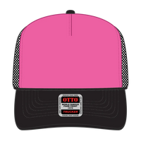 OTTO 39-165 5 Panel High Crown Mesh Back Trucker Cap - Blk/N.Pnk/Blk - Blk/N.Pnk/Blk / 6 1/2’’ - 7 5/8’’