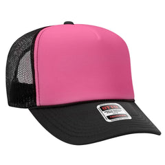 OTTO 39-165 5 Panel High Crown Mesh Back Trucker Cap - Blk/N.Pnk/Blk - Blk/N.Pnk/Blk / 6 1/2’’ - 7 5/8’’