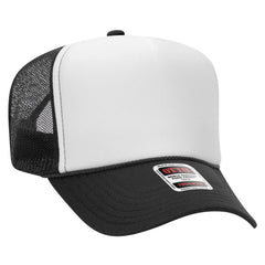 OTTO 39-165 5 Panel High Crown Mesh Back Trucker Cap - Blk/Wht/Blk