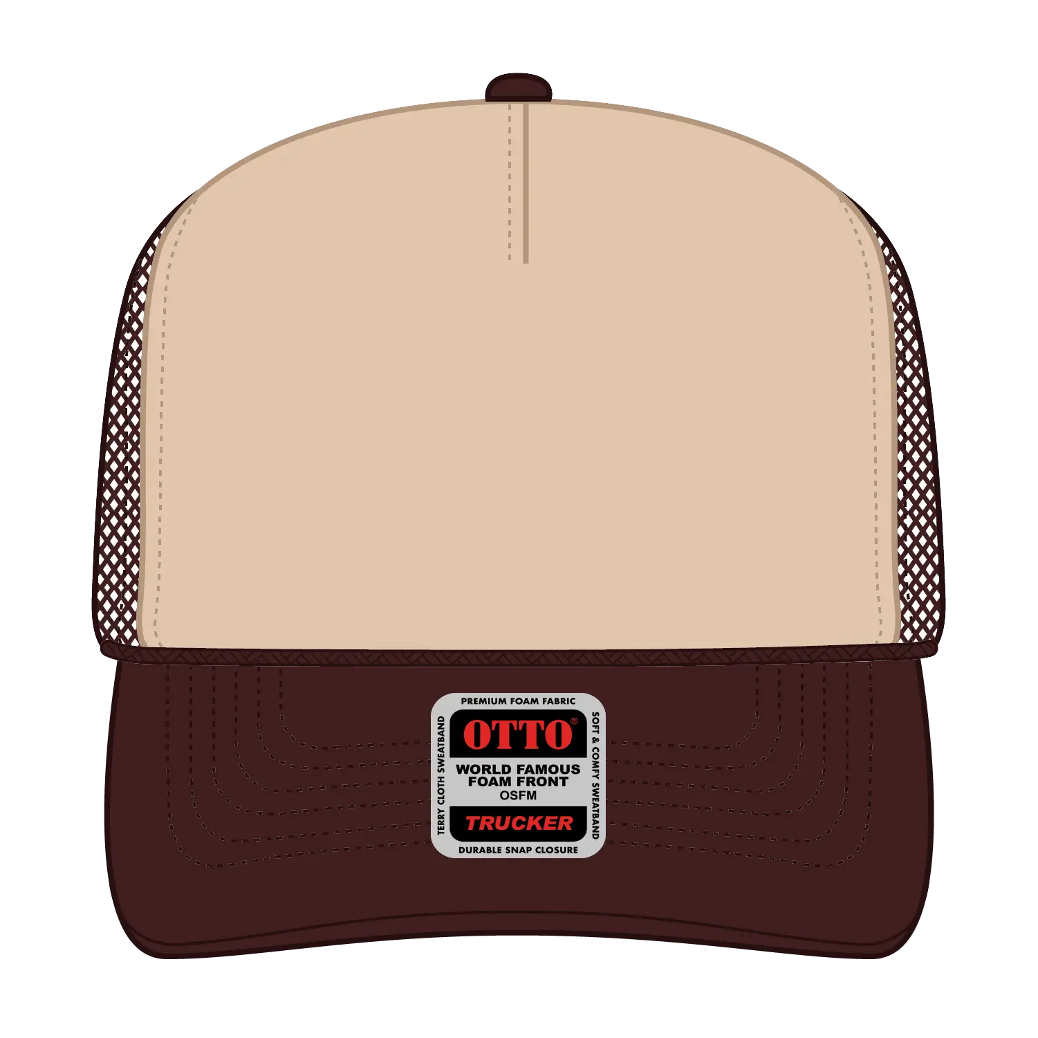 OTTO 39-165 5 Panel High Crown Mesh Back Trucker Cap - Brn/Tan/Brn - Brn/Tan/Brn / 6 1/2’’ - 7 5/8’’
