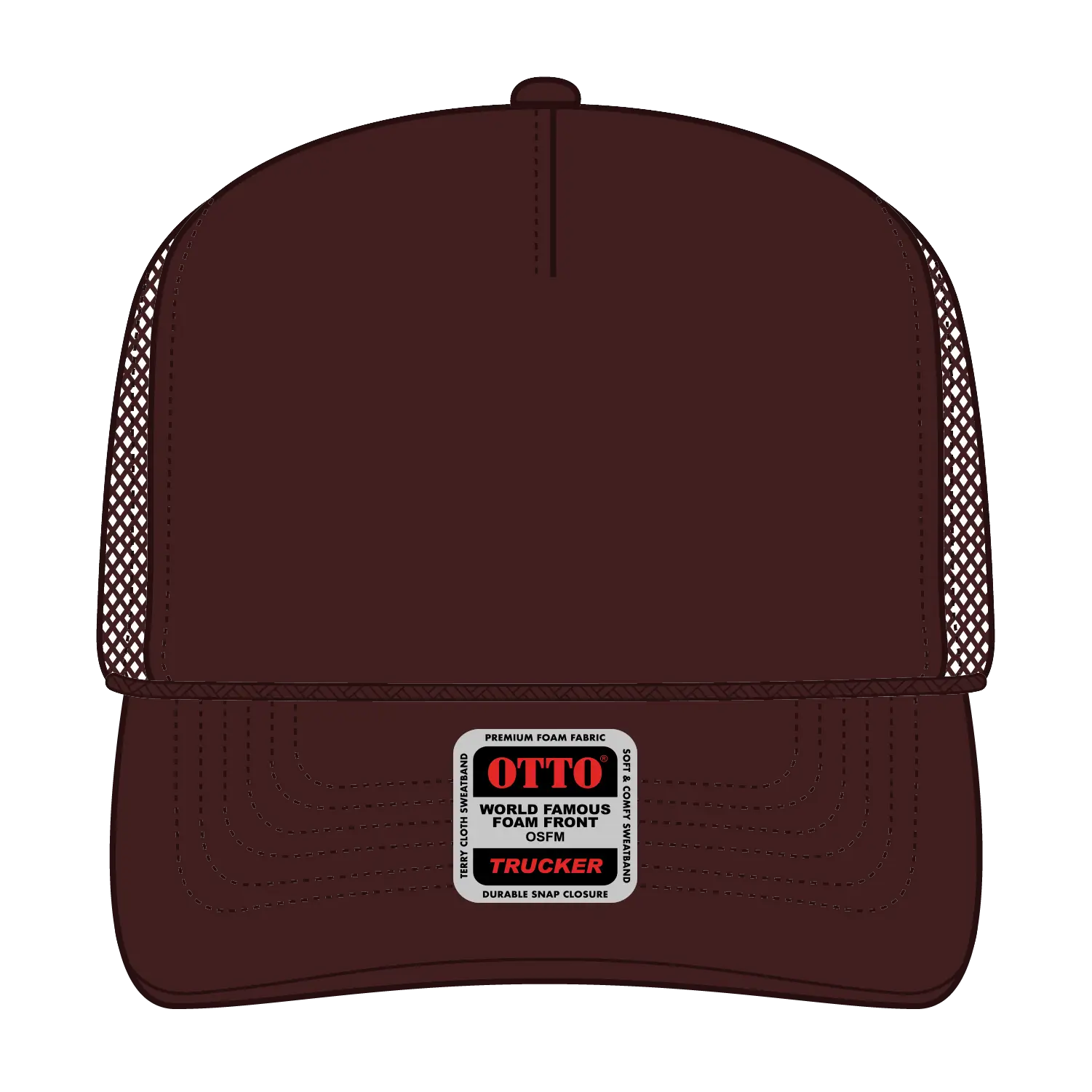 OTTO 39-165 5 Panel High Crown Mesh Back Trucker Cap - Brown - Brown / 6 1/2’’ - 7 5/8’’