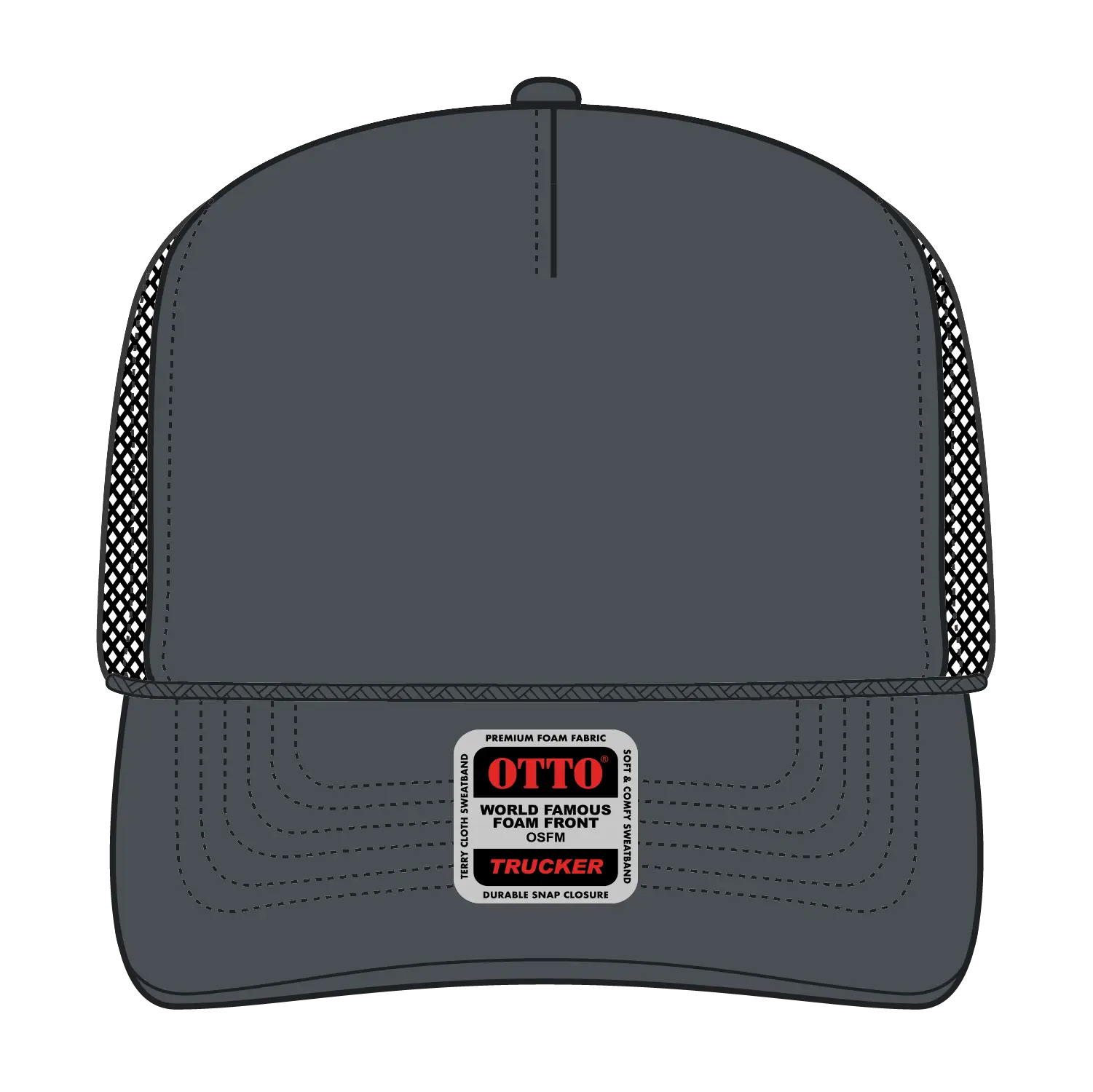 OTTO 39-165 5 Panel High Crown Mesh Back Trucker Cap - Ch.Gry/Ch.Gry/Blk - Ch.Gry/Ch.Gry/Blk / 6 1/2’’ - 7 5/8’’