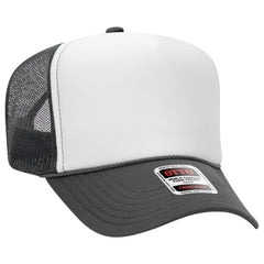 OTTO 39-165 5 Panel High Crown Mesh Back Trucker Cap - Ch.Gry/Wht/Ch.Gry