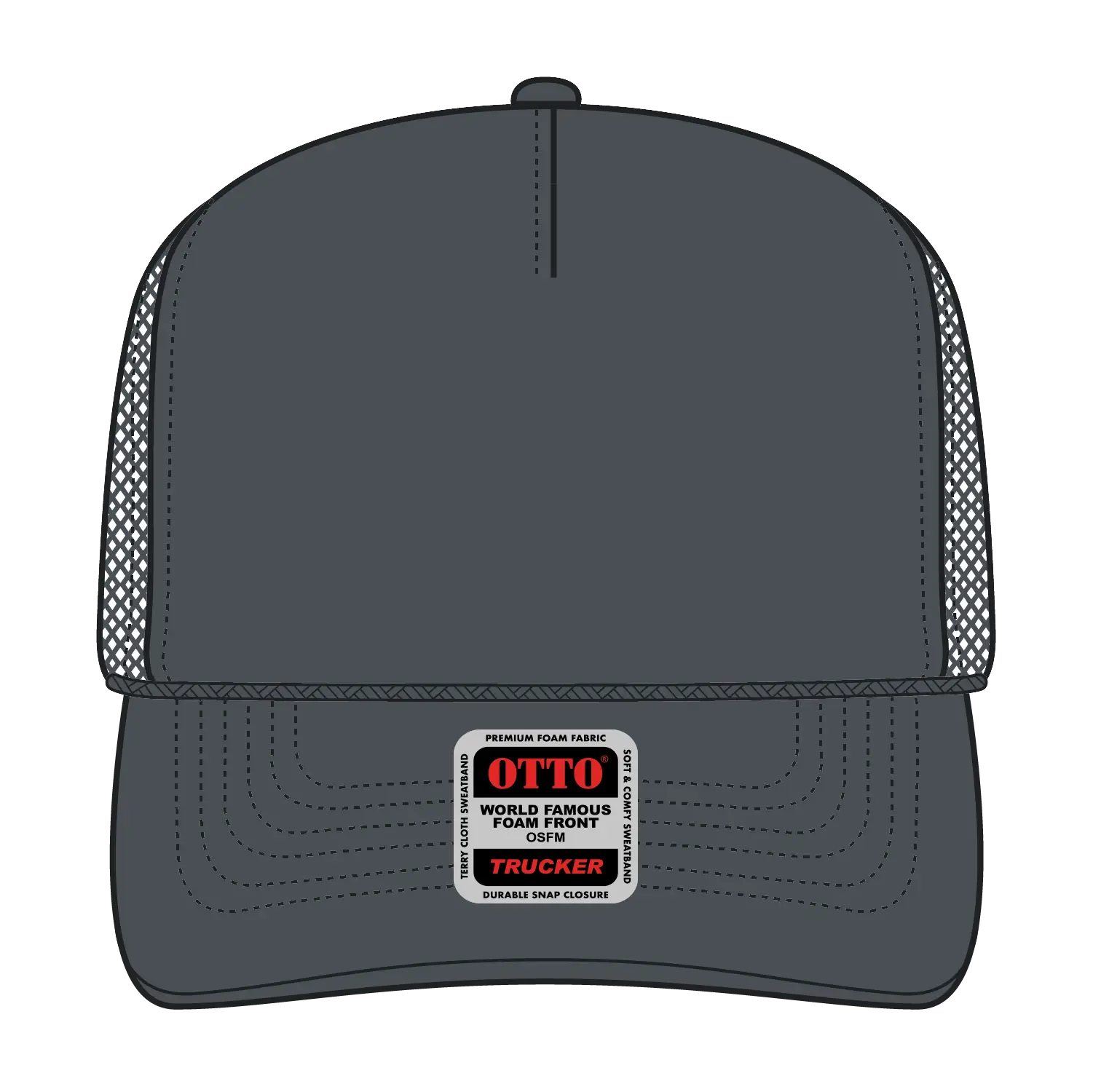 OTTO 39-165 5 Panel High Crown Mesh Back Trucker Cap - Char. Gray - Char. Gray / 6 1/2’’ - 7 5/8’’