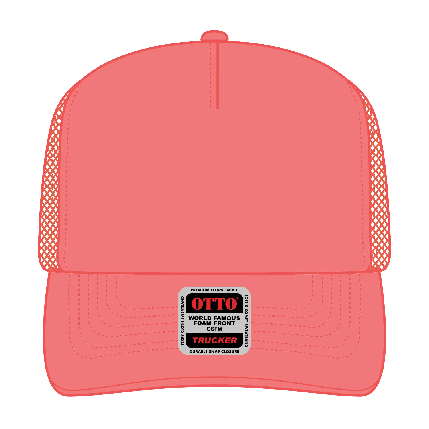 OTTO 39-165 5 Panel High Crown Mesh Back Trucker Cap - Coral - Coral / 6 1/2’’ - 7 5/8’’