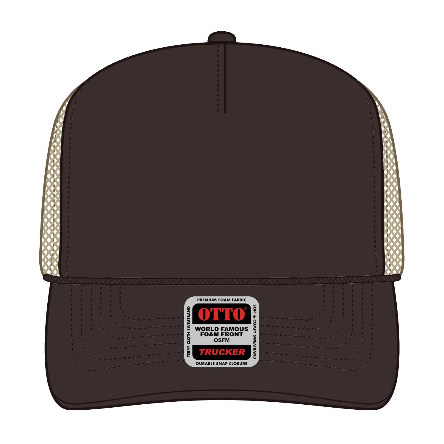 OTTO 39-165 5 Panel High Crown Mesh Back Trucker Cap - Dk.Brn/Dk.Brn/Kha - Dk.Brn/Dk.Brn/Kha / 6 1/2’’ - 7 5/8’’