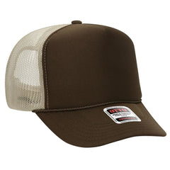 OTTO 39-165 5 Panel High Crown Mesh Back Trucker Cap - Dk.Brn/Dk.Brn/Kha - Dk.Brn/Dk.Brn/Kha / 6 1/2’’ - 7 5/8’’