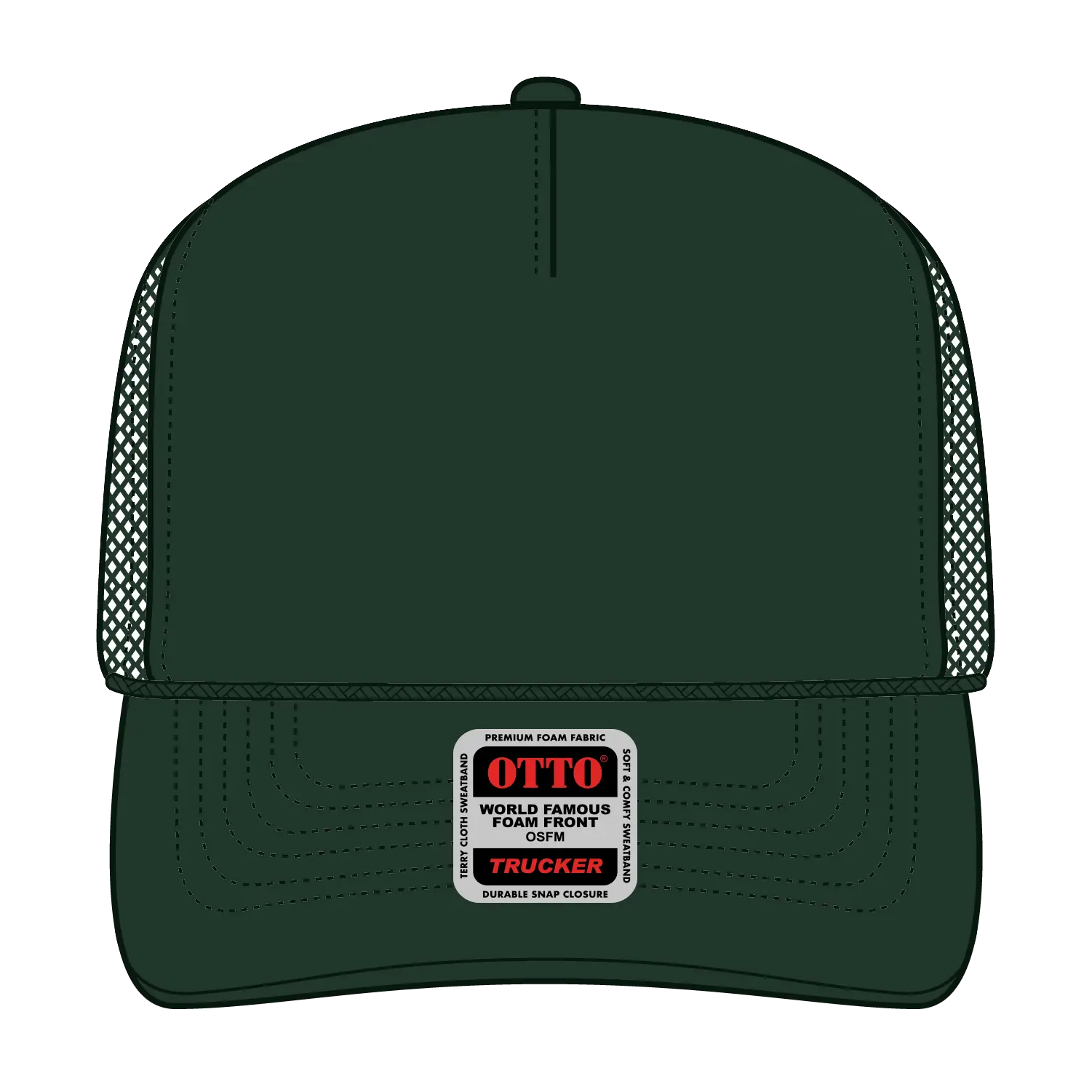 OTTO 39-165 5 Panel High Crown Mesh Back Trucker Cap - Dk. Green - Dk. Green / 6 1/2’’ - 7 5/8’’