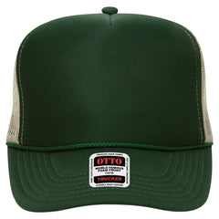 OTTO 39-165 5 Panel High Crown Mesh Back Trucker Cap - Dk.Grn/Dk.Grn/Kha - Dk.Grn/Dk.Grn/Kha / 6 1/2’’ - 7 5/8’’