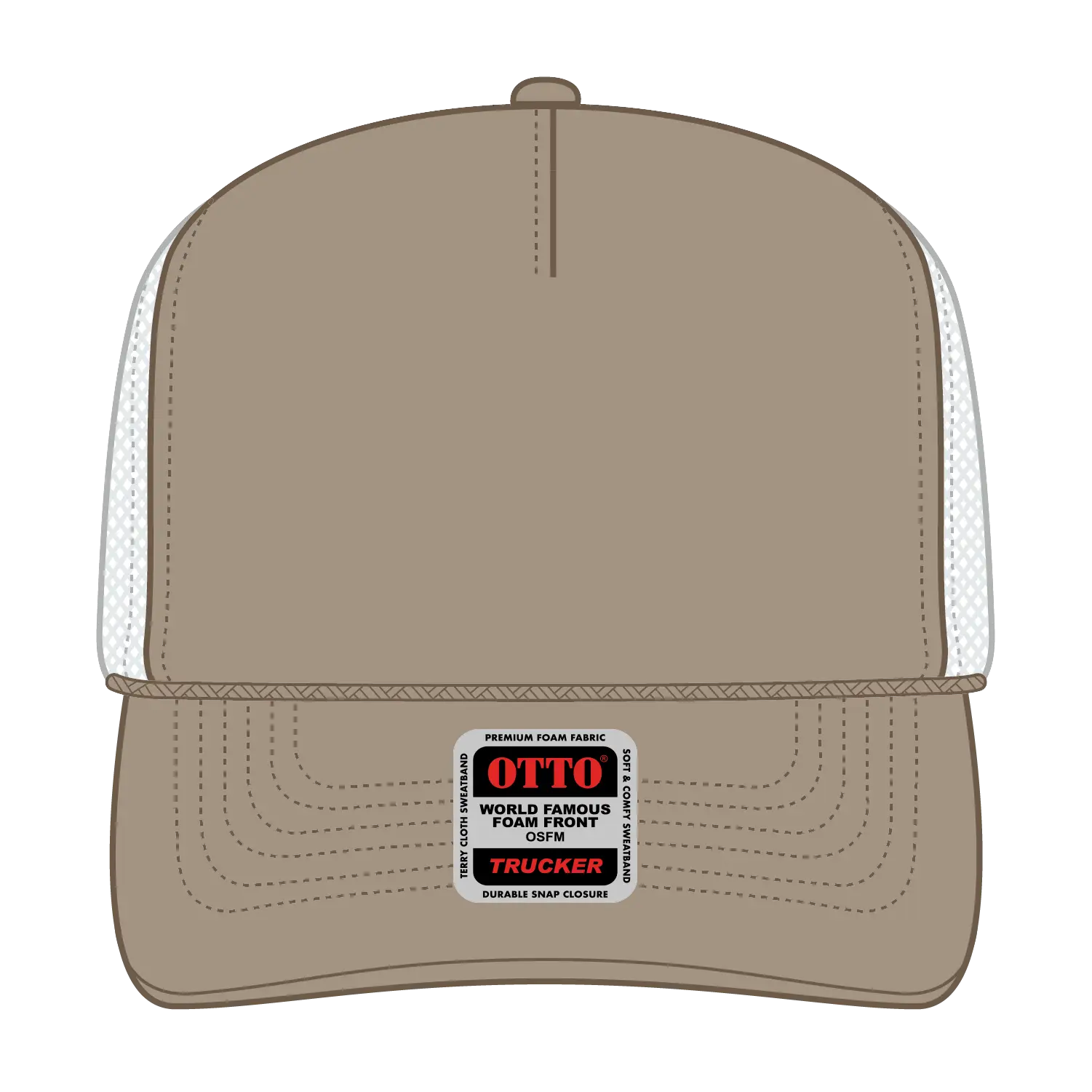 OTTO 39-165 5 Panel High Crown Mesh Back Trucker Cap - Dk.Kha/Dk.Kha/Wht - Dk.Kha/Dk.Kha/Wht / 6 1/2’’ - 7 5/8’’