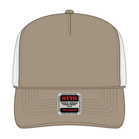 OTTO 39-165 5 Panel High Crown Mesh Back Trucker Cap - Dk.Kha/Dk.Kha/Wht - Dk.Kha/Dk.Kha/Wht / 6 1/2’’ - 7 5/8’’