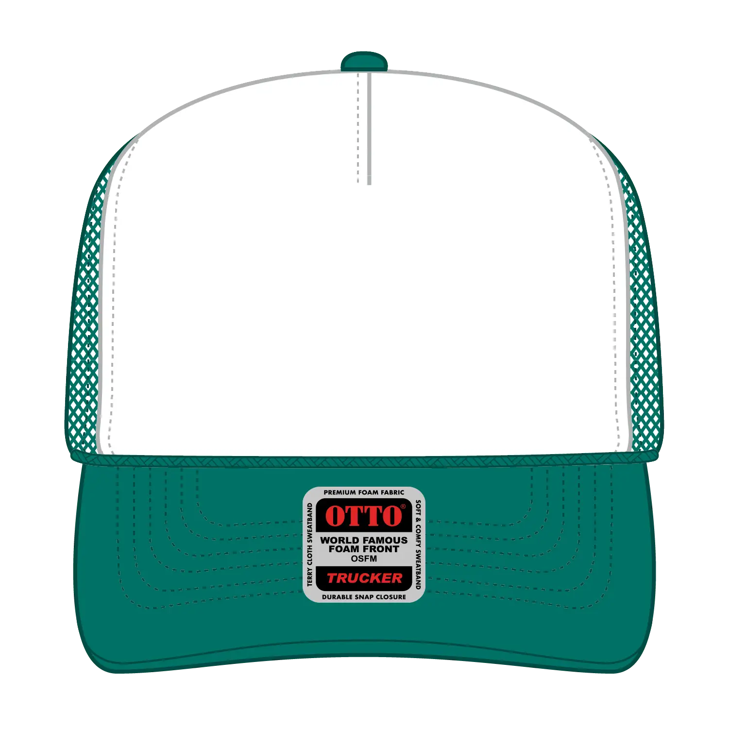 OTTO 39-165 5 Panel High Crown Mesh Back Trucker Cap - Jade/Wht/Jade - Jade/Wht/Jade / 6 1/2’’ - 7 5/8’’
