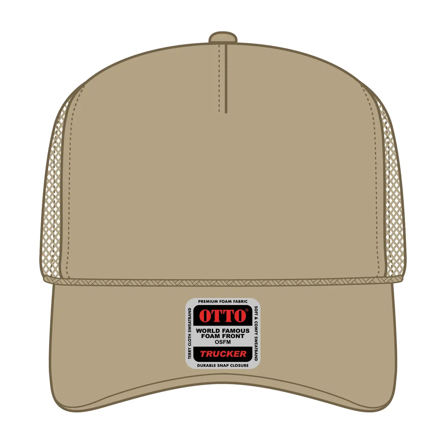 OTTO 39-165 5 Panel High Crown Mesh Back Trucker Cap - Khaki - Khaki / 6 1/2’’ - 7 5/8’’
