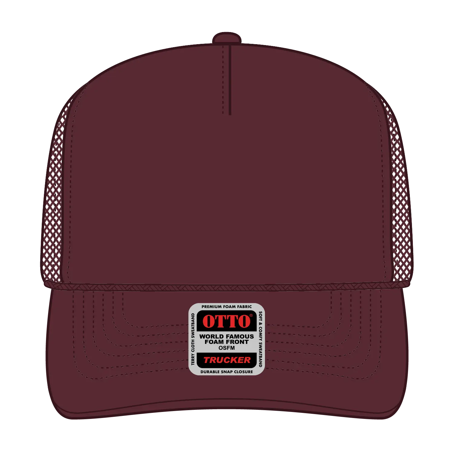 OTTO 39-165 5 Panel High Crown Mesh Back Trucker Cap - Maroon - Maroon / 6 1/2’’ - 7 5/8’’