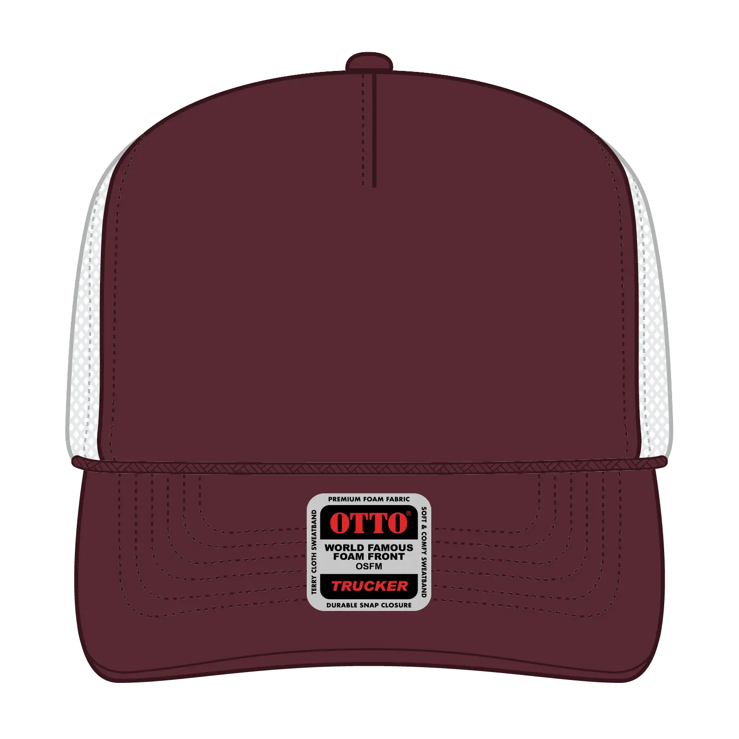 OTTO 39-165 5 Panel High Crown Mesh Back Trucker Cap - Mrn/Mrn/Wht - Mrn/Mrn/Wht / 6 1/2’’ - 7 5/8’’