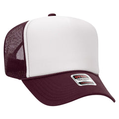OTTO 39-165 5 Panel High Crown Mesh Back Trucker Cap - Mrn/Wht/Mrn - Mrn/Wht/Mrn / 6 1/2’’ - 7 5/8’’