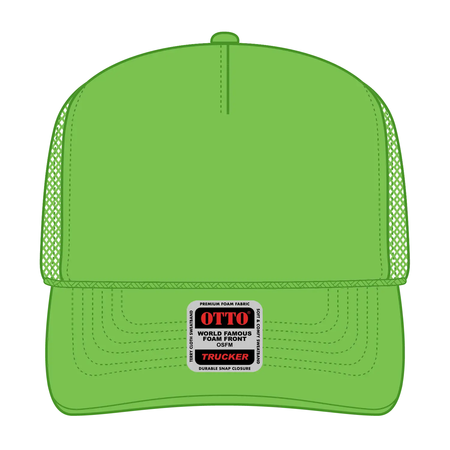 OTTO 39-165 5 Panel High Crown Mesh Back Trucker Cap - N. Green - N. Green / 6 1/2’’ - 7 5/8’’