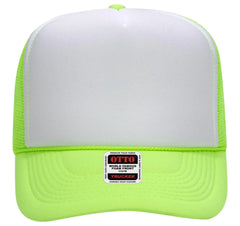 OTTO 39-165 5 Panel High Crown Mesh Back Trucker Cap - N.Grn/Wht/N.Grn - N.Grn/Wht/N.Grn / 6 1/2’’ - 7 5/8’’