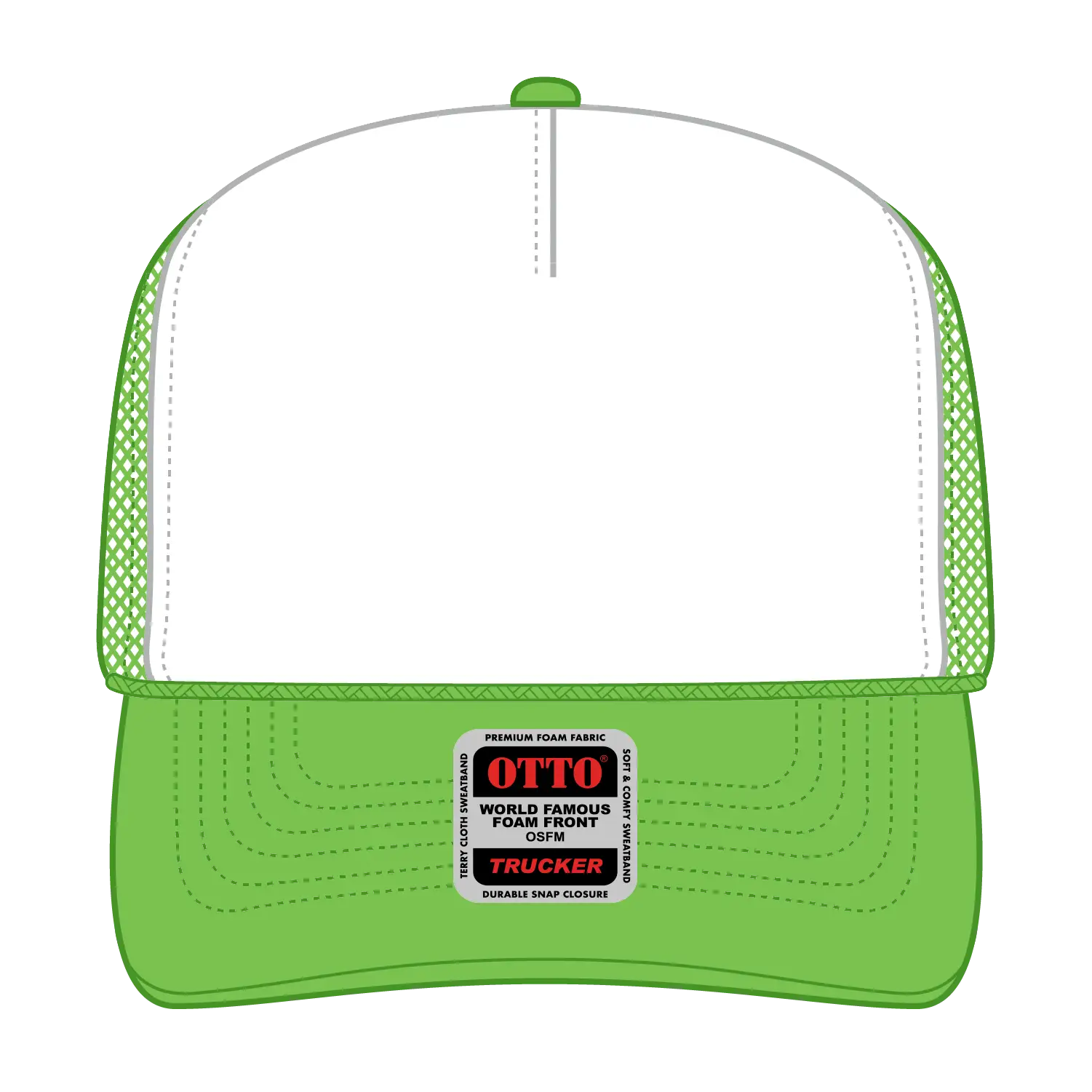 OTTO 39-165 5 Panel High Crown Mesh Back Trucker Cap - N.Grn/Wht/N.Grn - N.Grn/Wht/N.Grn / 6 1/2’’ - 7 5/8’’