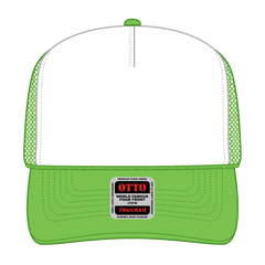 OTTO 39-165 5 Panel High Crown Mesh Back Trucker Cap - N.Grn/Wht/N.Grn - N.Grn/Wht/N.Grn / 6 1/2’’ - 7 5/8’’