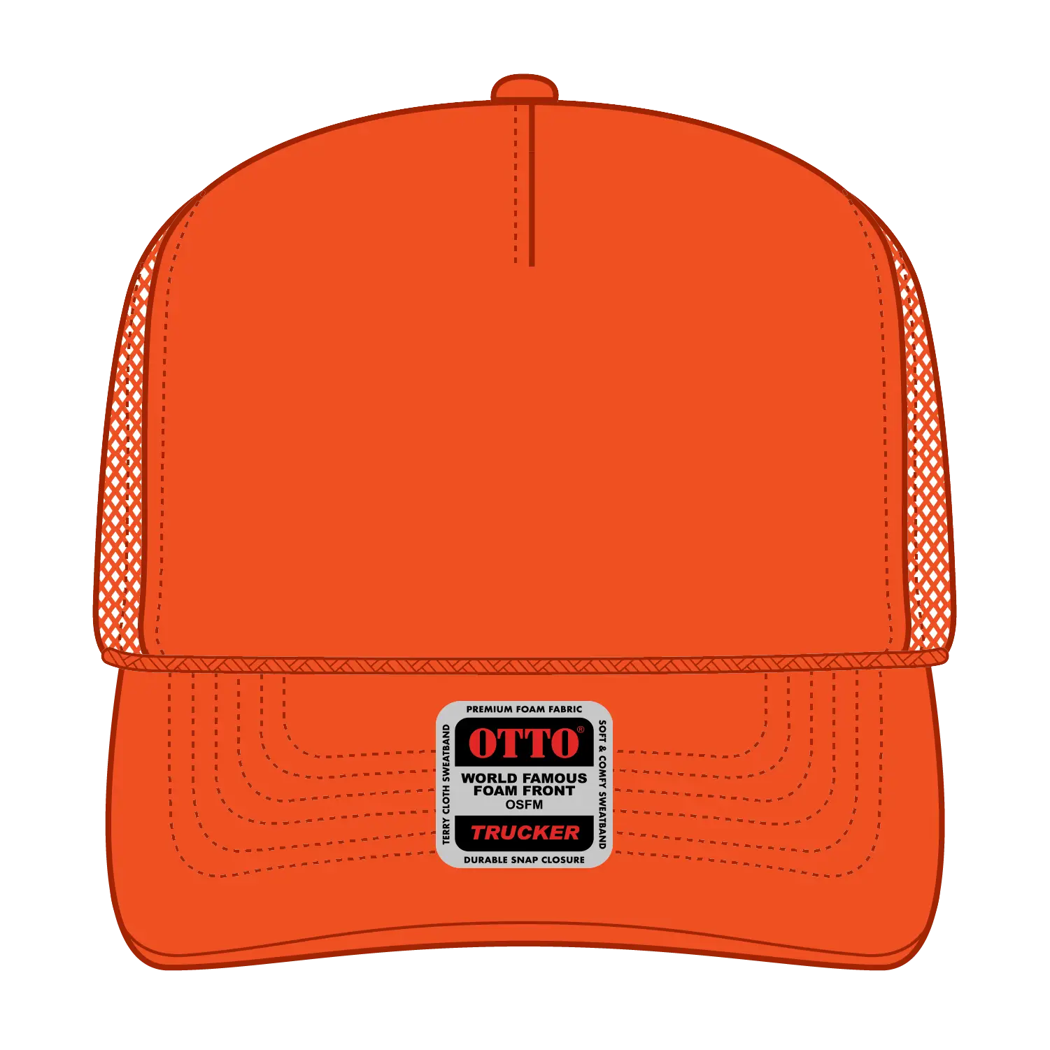 OTTO 39-165 5 Panel High Crown Mesh Back Trucker Cap - N. Orange - N. Orange / 6 1/2’’ - 7 5/8’’