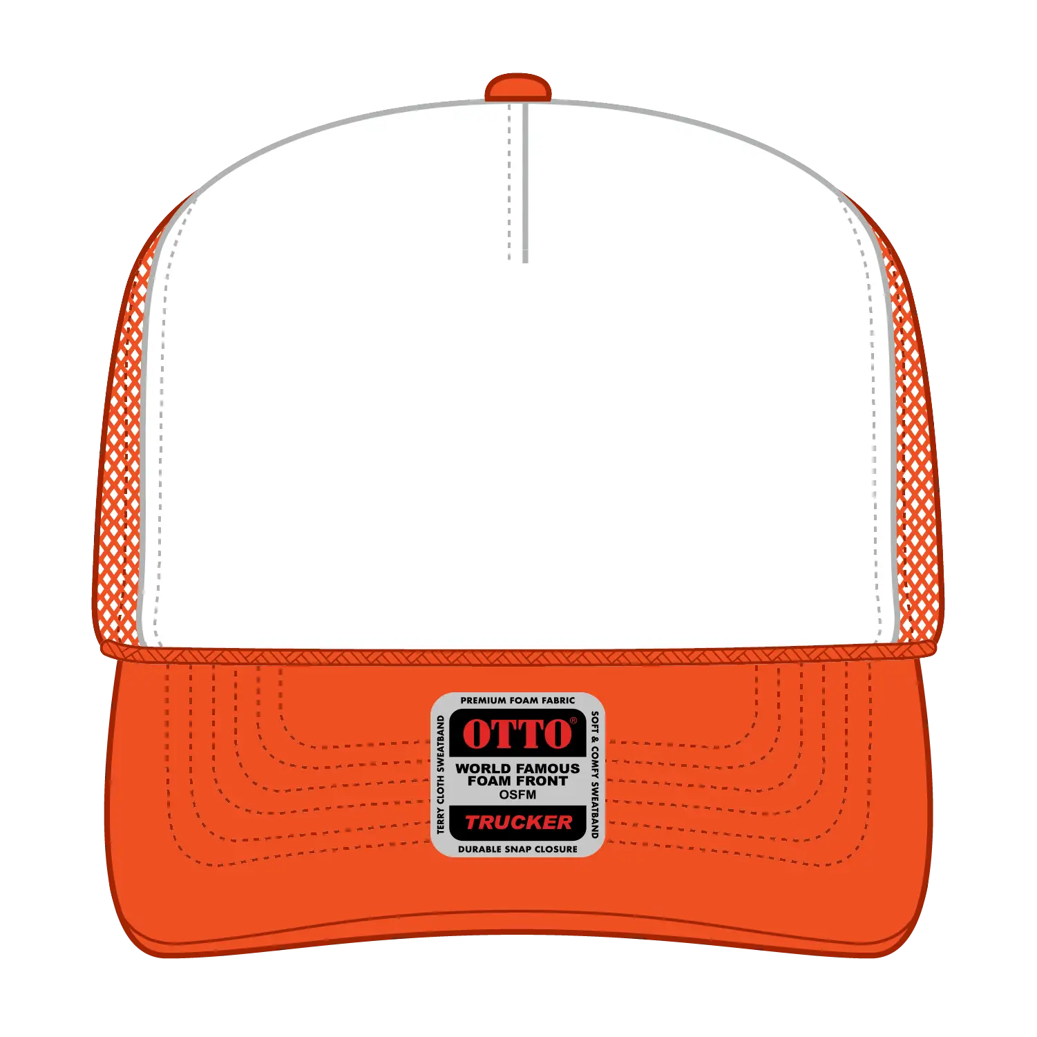 OTTO 39-165 5 Panel High Crown Mesh Back Trucker Cap - N.Org/Wht/N.Org - N.Org/Wht/N.Org / 6 1/2’’ - 7 5/8’’