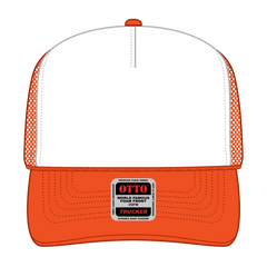 OTTO 39-165 5 Panel High Crown Mesh Back Trucker Cap - N.Org/Wht/N.Org - N.Org/Wht/N.Org / 6 1/2’’ - 7 5/8’’