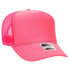 OTTO 39-165 5 Panel High Crown Mesh Back Trucker Cap - N. Pink - N. Pink / 6 1/2’’ - 7 5/8’’