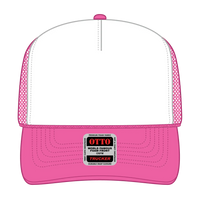 OTTO 39-165 5 Panel High Crown Mesh Back Trucker Cap - N.Pnk/Wht/N.Pnk - N.Pnk/Wht/N.Pnk / 6 1/2’’ - 7 5/8’’